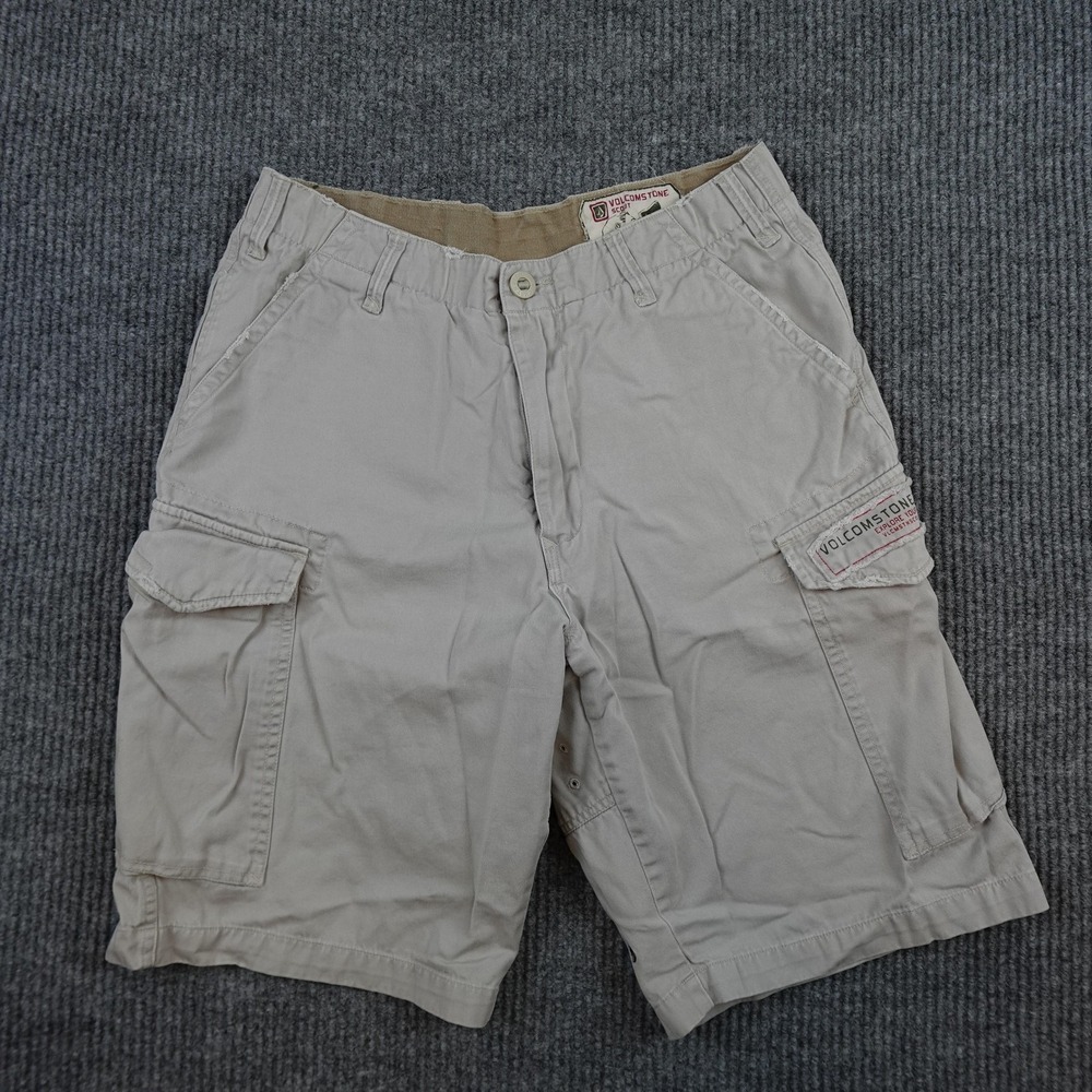 Vinatge Y2K Volcom Stone Scout Cargo Shorts Mens 31 Beige Cotton Canvas Pockets